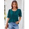 imageGRACE KARIN Womens Summer Top Casual Crewneck Short Puff Sleeve Crochet Lace Embroidered Blouses ShirtsPeacock Blue