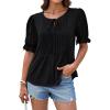 imageGRACE KARIN Womens Summer Top Casual Crewneck Short Puff Sleeve Crochet Lace Embroidered Blouses ShirtsBlack