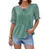 imageGRACE KARIN Womens Summer Top Casual Crewneck Short Puff Sleeve Crochet Lace Embroidered Blouses ShirtsGrey Green