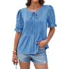 imageGRACE KARIN Womens Summer Top Casual Crewneck Short Puff Sleeve Crochet Lace Embroidered Blouses ShirtsLight Blue