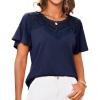 imageGRACE KARIN Womens Summer Tops Ruffle Sleeve 2025 Trendy Lace Floral Crew Neck Ribbed T Shirts Dressy Casual BlousesNavy Blue