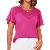 imageGRACE KARIN Womens Summer Tops Ruffle Sleeve 2025 Trendy Lace Floral Crew Neck Ribbed T Shirts Dressy Casual BlousesRose Red
