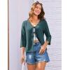 imageGRACE KARIN 34 Length Sleeve Womens Tops Tie Front Dressy Casual Shirts 2025 Summer Hollow Out Eyelet BlousesDark Green