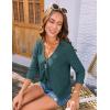 imageGRACE KARIN 34 Length Sleeve Womens Tops Tie Front Dressy Casual Shirts 2025 Summer Hollow Out Eyelet BlousesDark Green