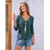 imageGRACE KARIN 34 Length Sleeve Womens Tops Tie Front Dressy Casual Shirts 2025 Summer Hollow Out Eyelet BlousesDark Green