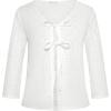 imageGRACE KARIN 34 Length Sleeve Womens Tops Tie Front Dressy Casual Shirts 2025 Summer Hollow Out Eyelet BlousesWhite