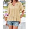 imageGRACE KARIN Womens 2025 Summer Tops Casual Ruffle Short Sleeve V Neck Button Down Loose Fit Babydoll Tops ShirtApricot