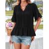 imageGRACE KARIN Womens 2025 Summer Tops Casual Ruffle Short Sleeve V Neck Button Down Loose Fit Babydoll Tops ShirtBlack