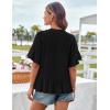 imageGRACE KARIN Womens 2025 Summer Tops Casual Ruffle Short Sleeve V Neck Button Down Loose Fit Babydoll Tops ShirtBlack