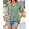 imageGRACE KARIN Womens 2025 Summer Tops Casual Ruffle Short Sleeve V Neck Button Down Loose Fit Babydoll Tops ShirtLight Green