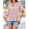 imageGRACE KARIN Womens 2025 Summer Tops Casual Ruffle Short Sleeve V Neck Button Down Loose Fit Babydoll Tops ShirtPink