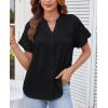 imageGRACE KARIN Womens Button Down Shirts 2025 Summer Pleated V Neck Short Ruffle Sleeve Work Office Blouse TopBlack