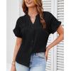 imageGRACE KARIN Womens Button Down Shirts 2025 Summer Pleated V Neck Short Ruffle Sleeve Work Office Blouse TopBlack