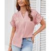 imageGRACE KARIN Womens Button Down Shirts 2025 Summer Pleated V Neck Short Ruffle Sleeve Work Office Blouse TopLight Pink