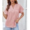 imageGRACE KARIN Womens Button Down Shirts 2025 Summer Pleated V Neck Short Ruffle Sleeve Work Office Blouse TopLight Pink