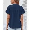 imageGRACE KARIN Womens Button Down Shirts 2025 Summer Pleated V Neck Short Ruffle Sleeve Work Office Blouse TopNavy Blue