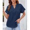 imageGRACE KARIN Womens Button Down Shirts 2025 Summer Pleated V Neck Short Ruffle Sleeve Work Office Blouse TopNavy Blue