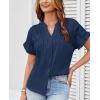 imageGRACE KARIN Womens Button Down Shirts 2025 Summer Pleated V Neck Short Ruffle Sleeve Work Office Blouse TopNavy Blue