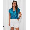 imageGRACE KARIN Womens Casual Short Sleeve Tops V Neck Floral Shirts Blouses Dressy Summer Clothes Outfits for 2025Blue Leaves