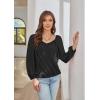 imageGRACE KARIN Womens Lantern Long Sleeve Tops 2024 Casual Loose Chiffon Shirts Criss Cross Ruffle Pleated BlousesBlack