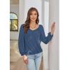 imageGRACE KARIN Womens Lantern Long Sleeve Tops 2024 Casual Loose Chiffon Shirts Criss Cross Ruffle Pleated BlousesBlue Grey