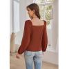 imageGRACE KARIN Womens Lantern Long Sleeve Tops 2024 Casual Loose Chiffon Shirts Criss Cross Ruffle Pleated BlousesCaramel