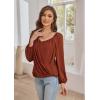 imageGRACE KARIN Womens Lantern Long Sleeve Tops 2024 Casual Loose Chiffon Shirts Criss Cross Ruffle Pleated BlousesCaramel