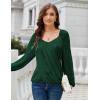 imageGRACE KARIN Womens Lantern Long Sleeve Tops 2024 Casual Loose Chiffon Shirts Criss Cross Ruffle Pleated BlousesDark Green