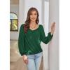 imageGRACE KARIN Womens Lantern Long Sleeve Tops 2024 Casual Loose Chiffon Shirts Criss Cross Ruffle Pleated BlousesDark Green