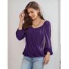 imageGRACE KARIN Womens Lantern Long Sleeve Tops 2024 Casual Loose Chiffon Shirts Criss Cross Ruffle Pleated BlousesPurple