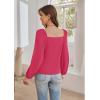 imageGRACE KARIN Womens Lantern Long Sleeve Tops 2024 Casual Loose Chiffon Shirts Criss Cross Ruffle Pleated BlousesRose Red