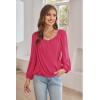 imageGRACE KARIN Womens Lantern Long Sleeve Tops 2024 Casual Loose Chiffon Shirts Criss Cross Ruffle Pleated BlousesRose Red