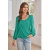 imageGRACE KARIN Womens Lantern Long Sleeve Tops 2024 Casual Loose Chiffon Shirts Criss Cross Ruffle Pleated BlousesSea Green