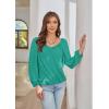 imageGRACE KARIN Womens Lantern Long Sleeve Tops 2024 Casual Loose Chiffon Shirts Criss Cross Ruffle Pleated BlousesSea Green