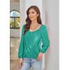 imageGRACE KARIN Womens Lantern Long Sleeve Tops 2024 Casual Loose Chiffon Shirts Criss Cross Ruffle Pleated BlousesSea Green