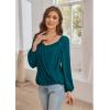 imageGRACE KARIN Womens Lantern Long Sleeve Tops 2024 Casual Loose Chiffon Shirts Criss Cross Ruffle Pleated BlousesTeal