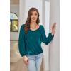 imageGRACE KARIN Womens Lantern Long Sleeve Tops 2024 Casual Loose Chiffon Shirts Criss Cross Ruffle Pleated BlousesTeal