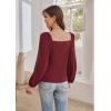 imageGRACE KARIN Womens Lantern Long Sleeve Tops 2024 Casual Loose Chiffon Shirts Criss Cross Ruffle Pleated BlousesWine Red