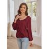 imageGRACE KARIN Womens Lantern Long Sleeve Tops 2024 Casual Loose Chiffon Shirts Criss Cross Ruffle Pleated BlousesWine Red