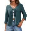 imageGRACE KARIN 34 Length Sleeve Womens Tops Tie Front Dressy Casual Shirts 2025 Summer Hollow Out Eyelet BlousesDark Green