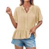 imageGRACE KARIN Womens 2025 Summer Tops Casual Ruffle Short Sleeve V Neck Button Down Loose Fit Babydoll Tops ShirtApricot