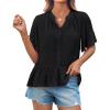 imageGRACE KARIN Womens 2025 Summer Tops Casual Ruffle Short Sleeve V Neck Button Down Loose Fit Babydoll Tops ShirtBlack