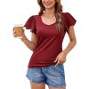 imageGRACE KARIN Womens 2025 Summer Tops Ruffle Sleeve Scoop Neck Basic T Shirts Casual Work Dressy Blouses Trendy ClothesWine Red