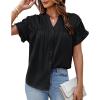 imageGRACE KARIN Womens Button Down Shirts 2025 Summer Pleated V Neck Short Ruffle Sleeve Work Office Blouse TopBlack