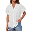 imageGRACE KARIN Womens Button Down Shirts 2025 Summer Pleated V Neck Short Ruffle Sleeve Work Office Blouse TopIvory