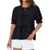 imageGRACE KARIN Womens Tie Front Peplum Tops Short Puff Sleeve Cute Babydoll Blouses Shirts Y2K Going Out TopsBlack