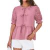 imageGRACE KARIN Womens Tie Front Peplum Tops Short Puff Sleeve Cute Babydoll Blouses Shirts Y2K Going Out TopsPink