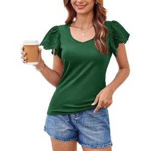imageGRACE KARIN Womens 2025 Summer Tops Ruffle Sleeve Scoop Neck Basic T Shirts Casual Work Dressy Blouses Trendy ClothesGreen