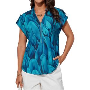 imageGRACE KARIN Womens Casual Short Sleeve Tops V Neck Floral Shirts Blouses Dressy Summer Clothes Outfits for 2025Blue Leaves