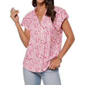 imageGRACE KARIN Womens Casual Short Sleeve Tops V Neck Floral Shirts Blouses Dressy Summer Clothes Outfits for 2025Pink Floral